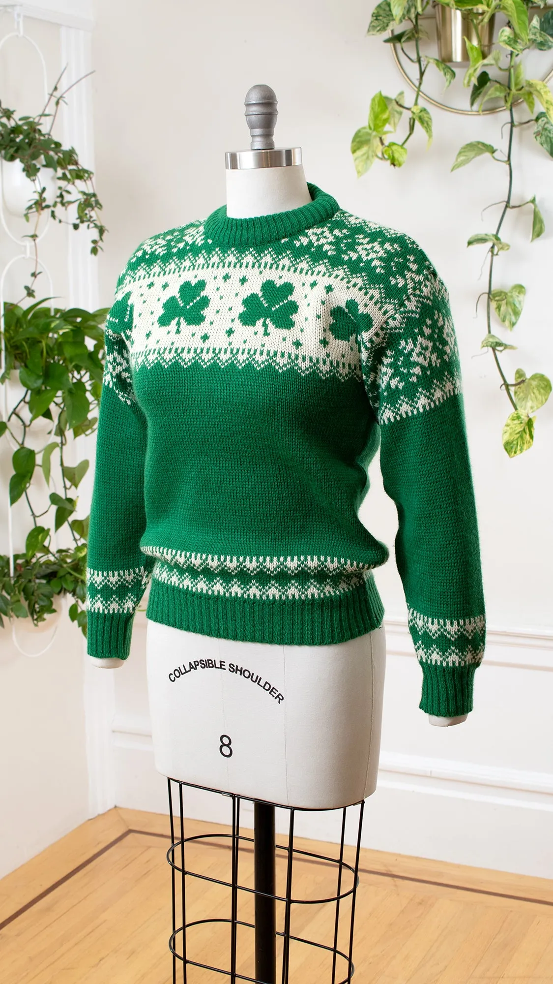 1970s Irish Clover Knit Wool Sweater | small/medium/large