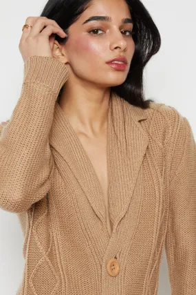 60s Tan Cable Knit Cardigan M