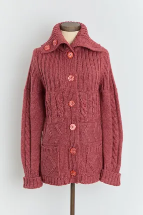 70s Berry Chunky Turtleneck Cardigan M