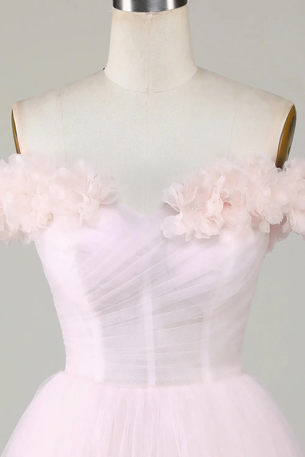 A Line Princess Off the Shoulder Pink Homecoming Dress With Flowers