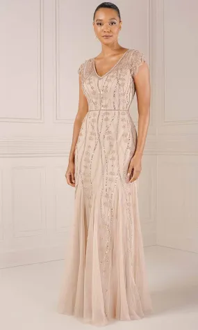 Adrianna Papell Platinum 40442 - Short Sleeve V-Neck Evening Dress