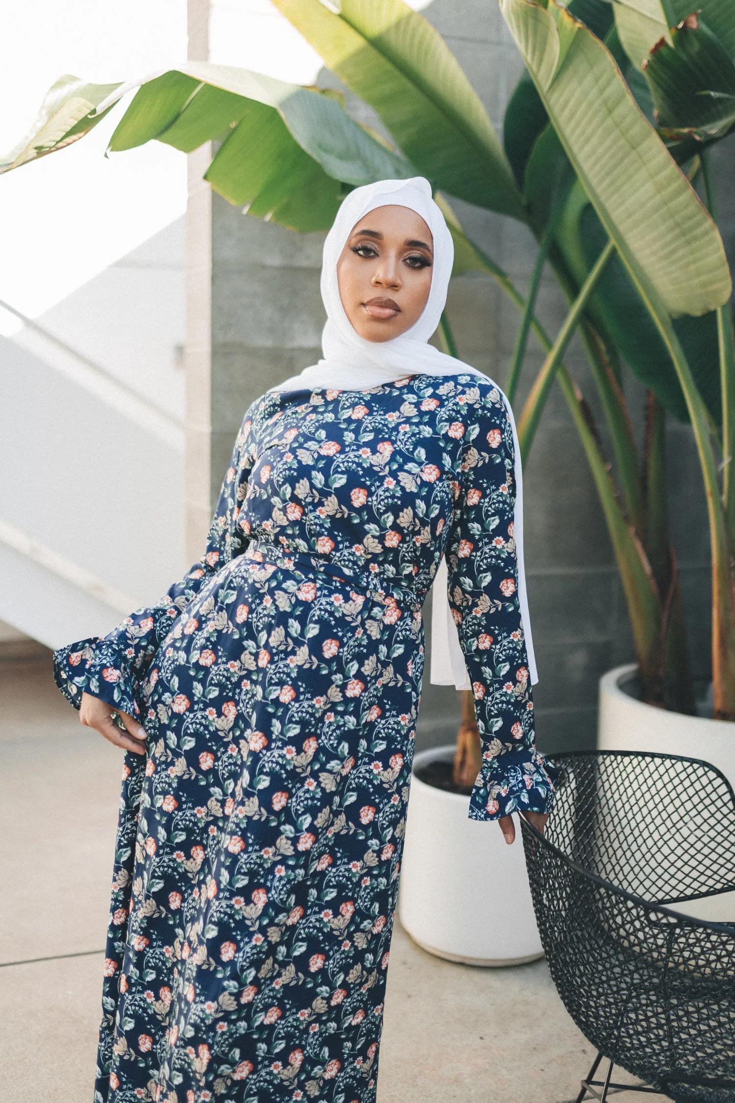 Amaya Floral Dress- Navy Blue