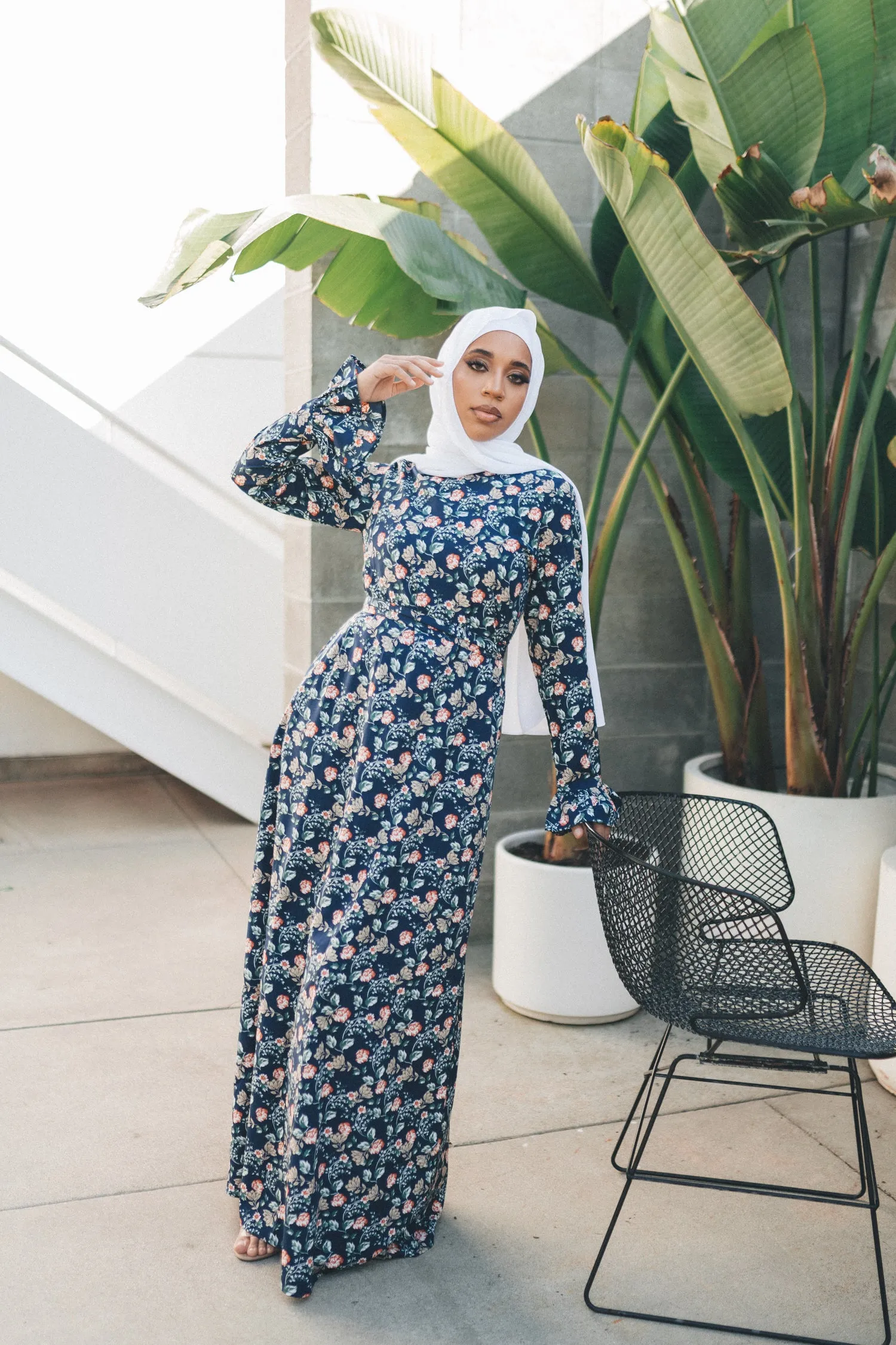 Amaya Floral Dress- Navy Blue