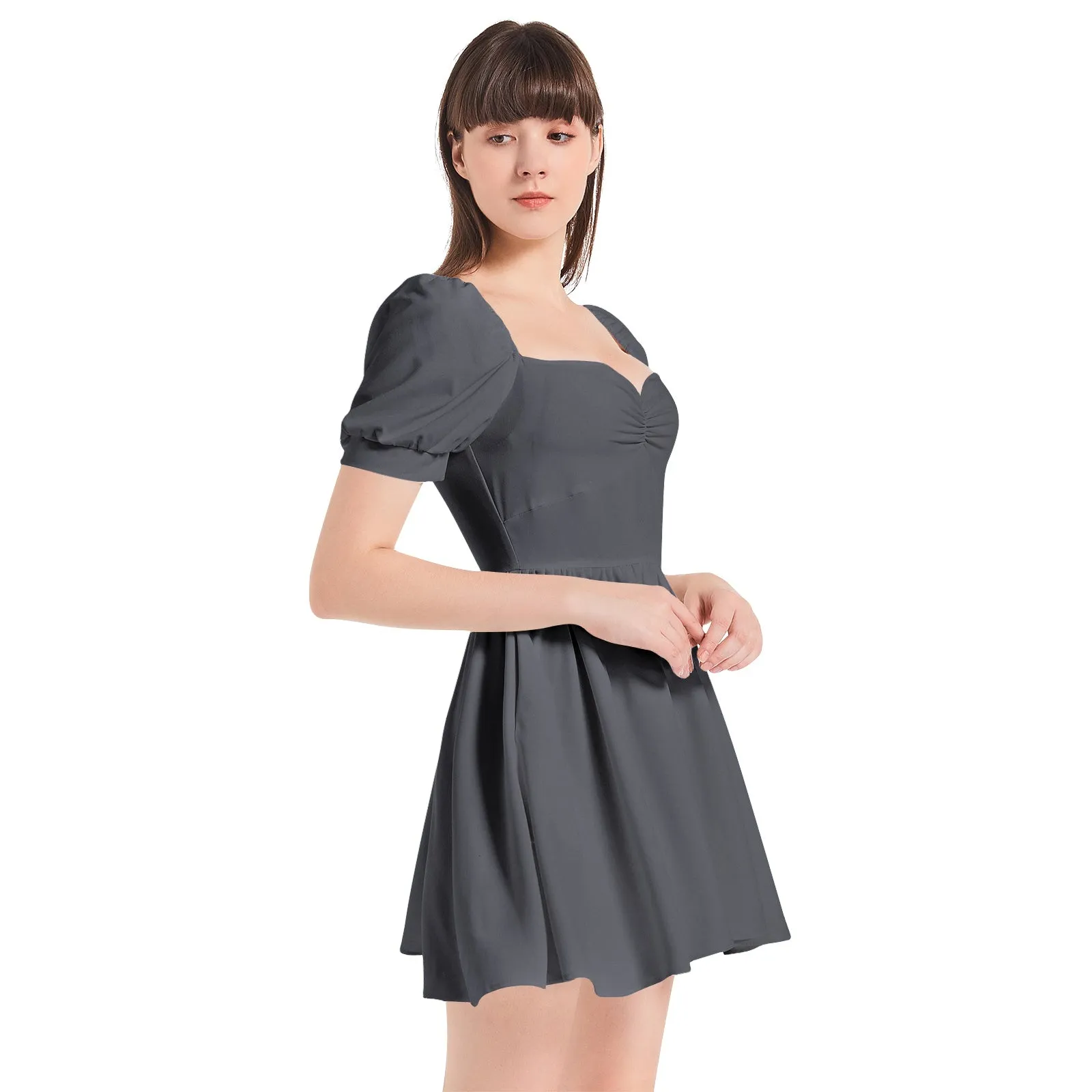 Arctic Nights Puff Sleeve Sweetheart Neck Short Dress