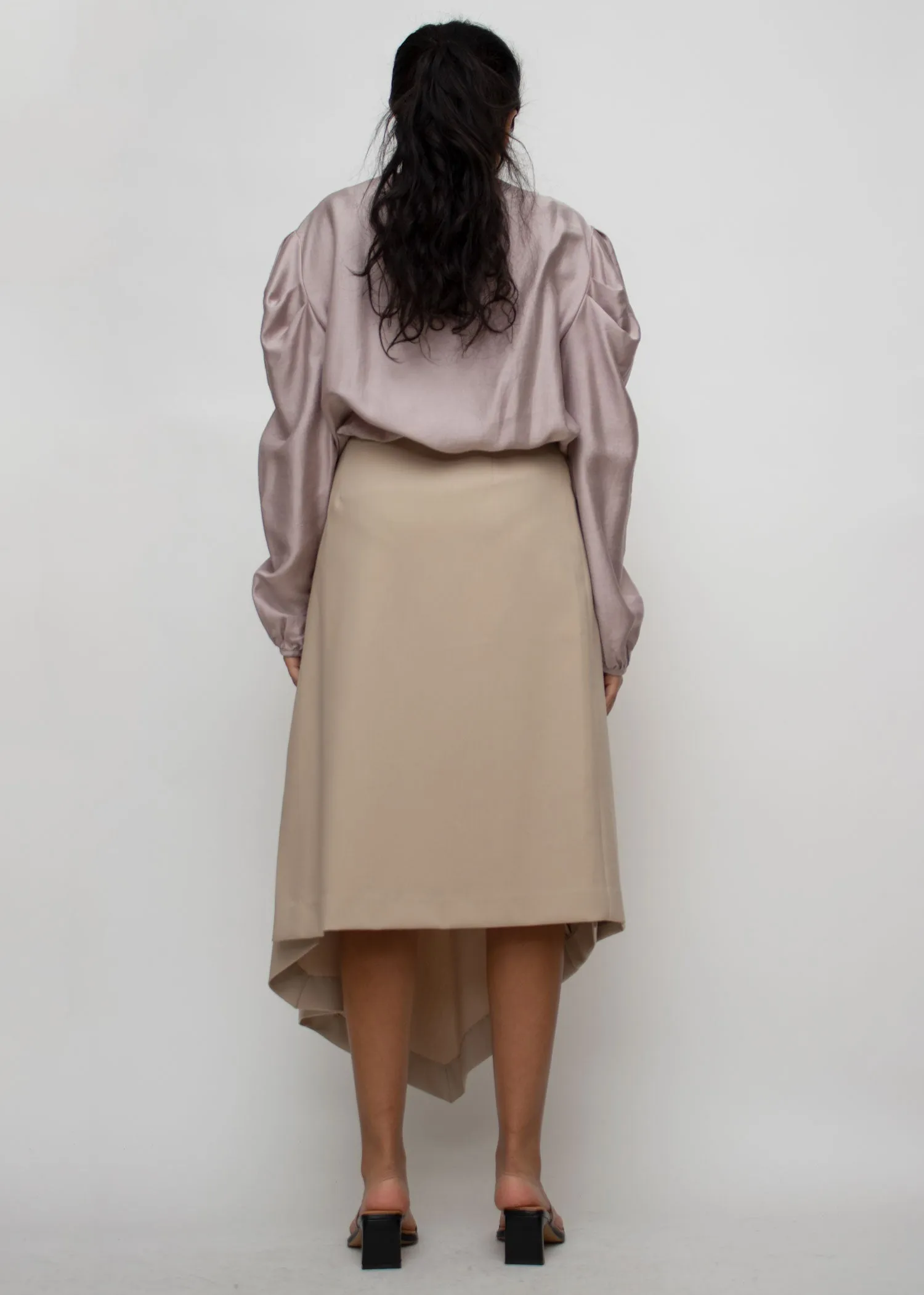 Asymmetrical Length Midi Skirt in Beige