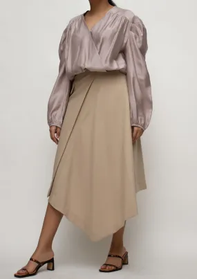 Asymmetrical Length Midi Skirt in Beige
