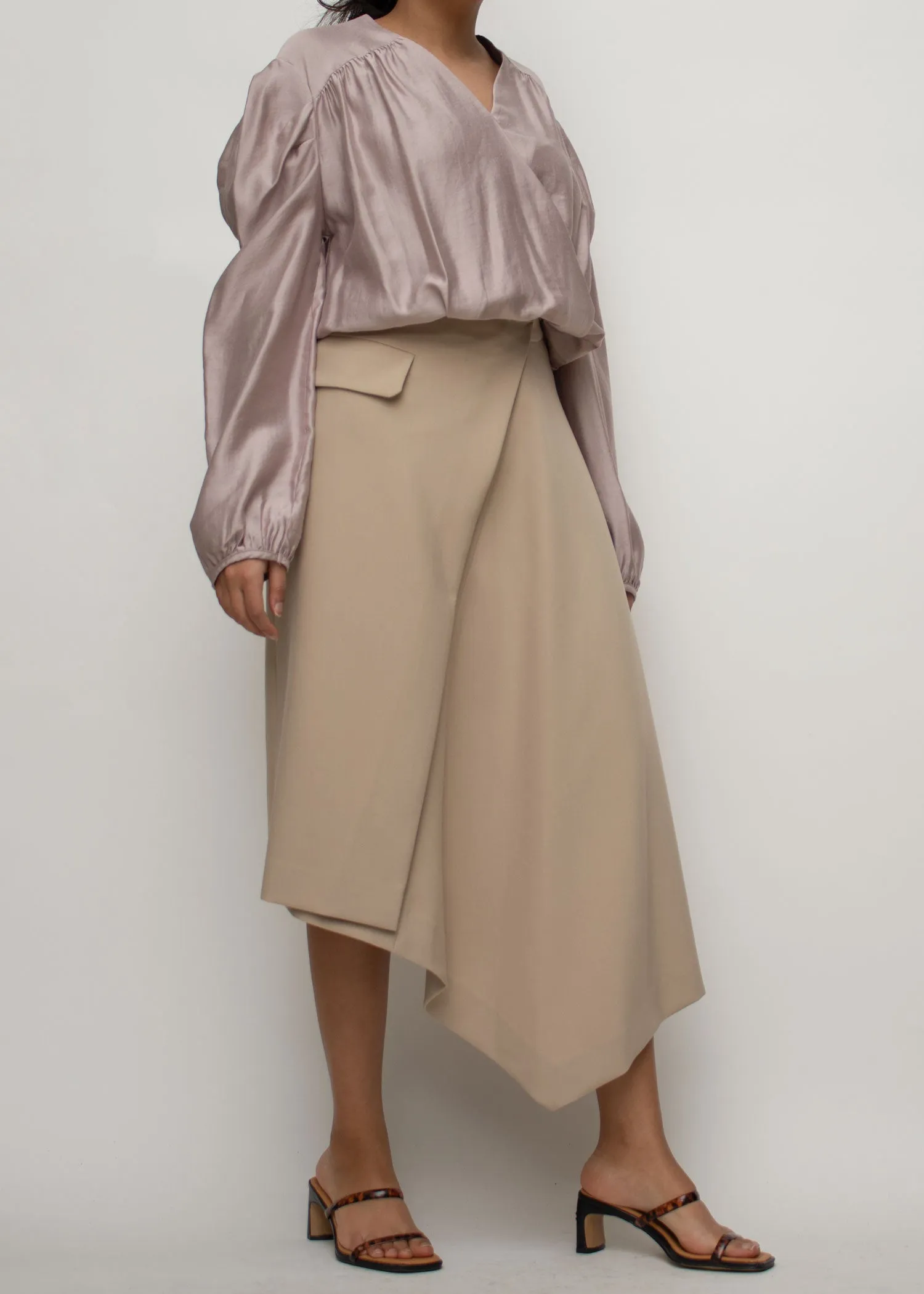Asymmetrical Length Midi Skirt in Beige