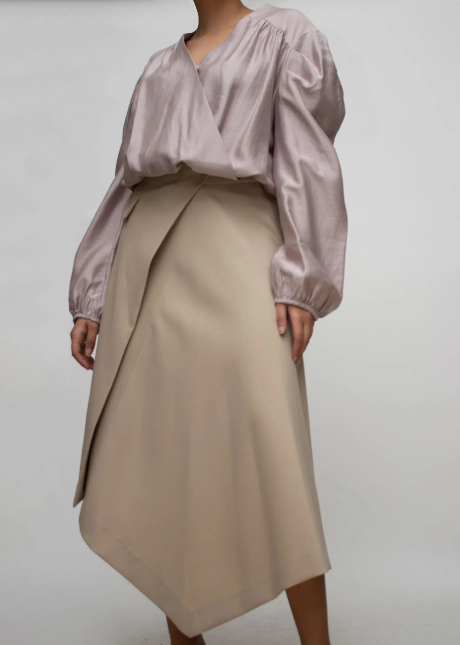 Asymmetrical Length Midi Skirt in Beige