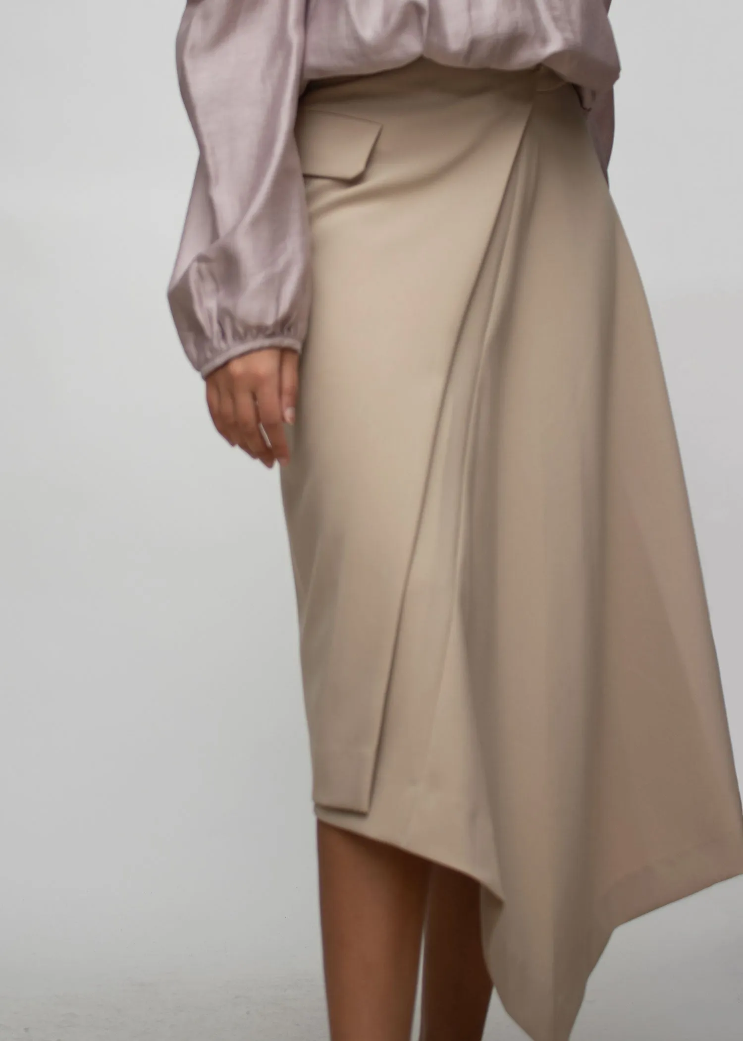 Asymmetrical Length Midi Skirt in Beige
