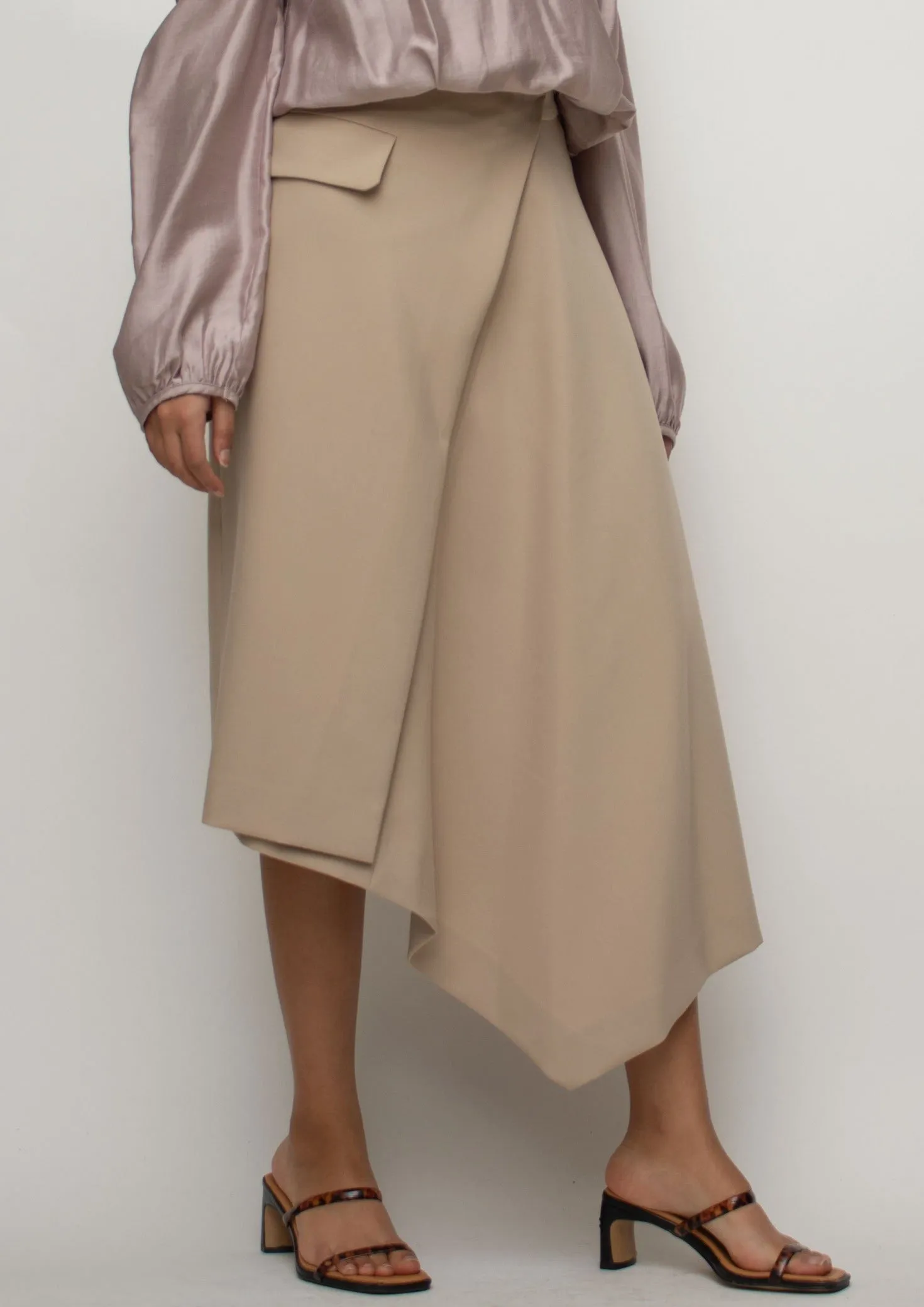 Asymmetrical Length Midi Skirt in Beige