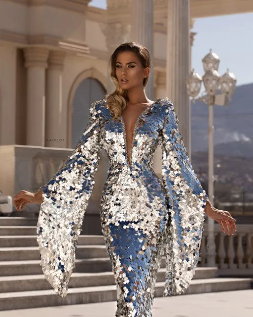 Athena Long Silver  Evening Dress