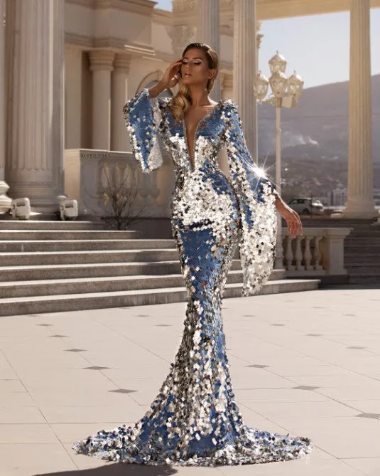 Athena Long Silver  Evening Dress