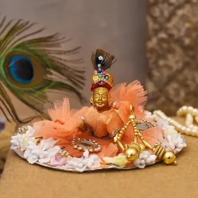 Attractive Peach Floral Krishna Poshak