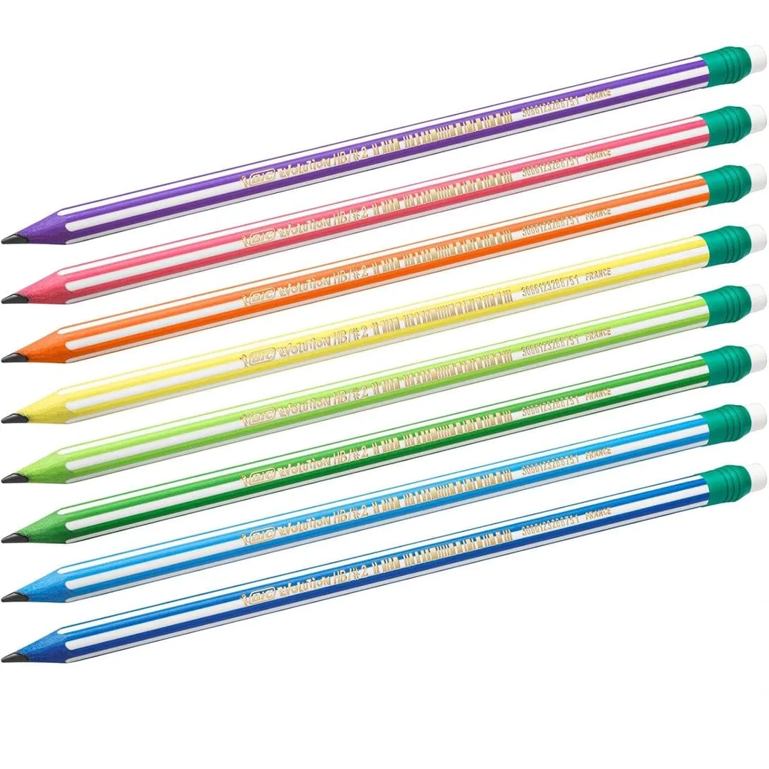 BIC Evolution 646 HB Pencil with Eraser Pack of 12 In Assorted Colours