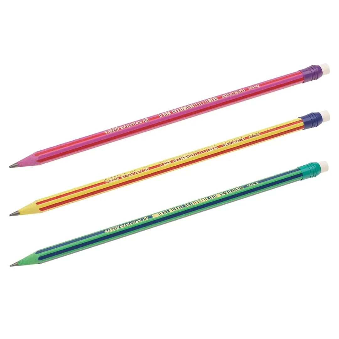 BIC Evolution 646 HB Pencil with Eraser Pack of 12 In Assorted Colours