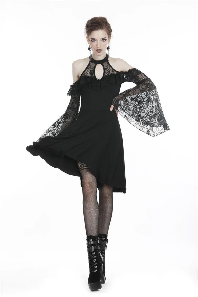 Black lady lace knitted off-shoulders dress DW246