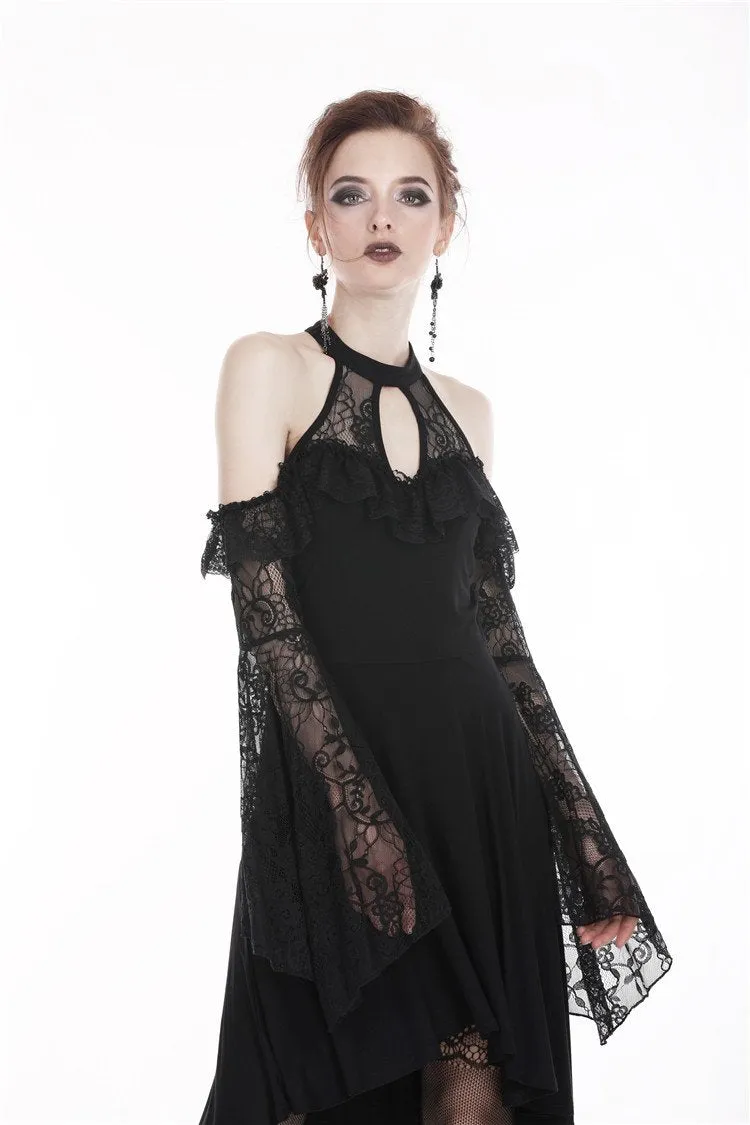 Black lady lace knitted off-shoulders dress DW246