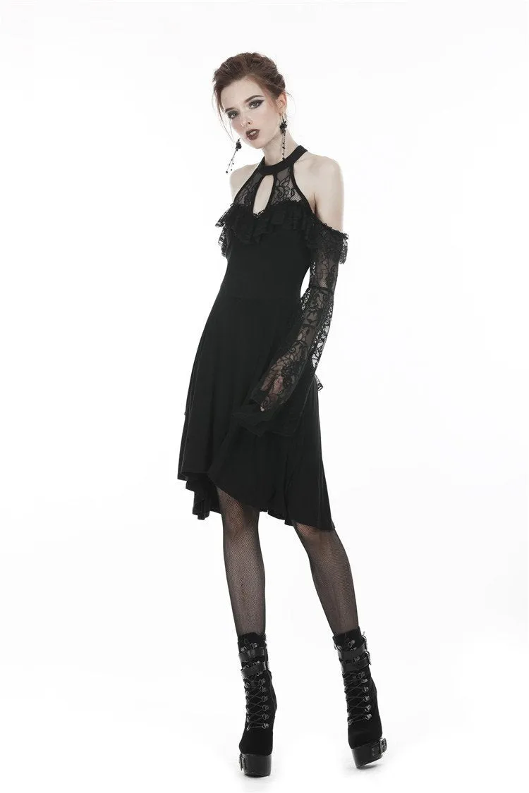 Black lady lace knitted off-shoulders dress DW246