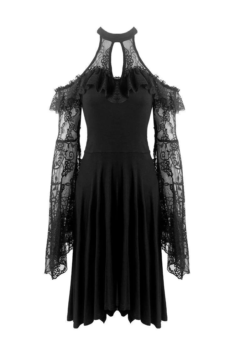 Black lady lace knitted off-shoulders dress DW246