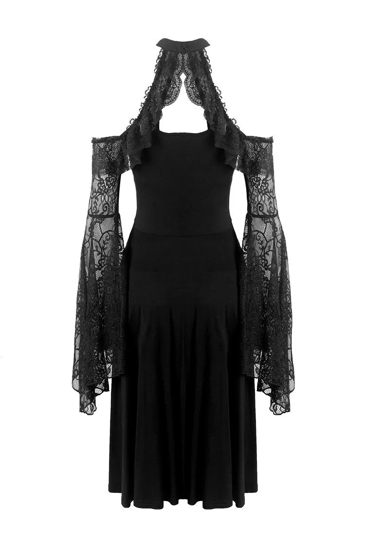 Black lady lace knitted off-shoulders dress DW246