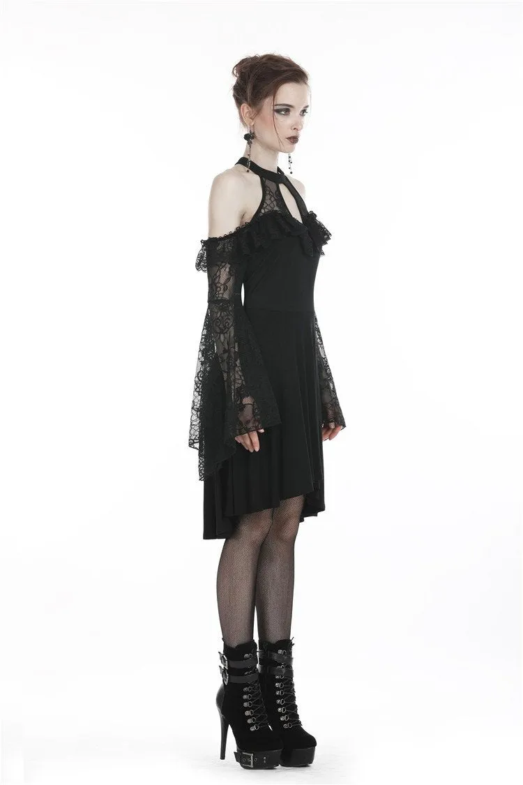 Black lady lace knitted off-shoulders dress DW246