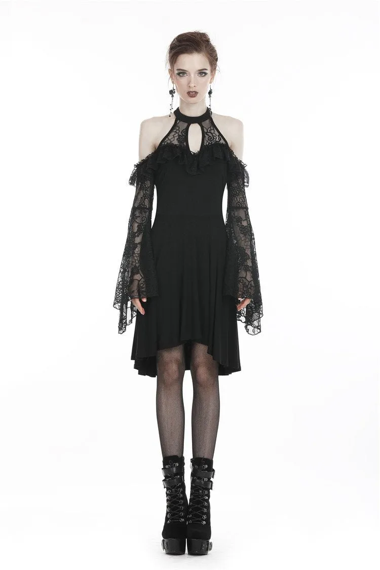 Black lady lace knitted off-shoulders dress DW246