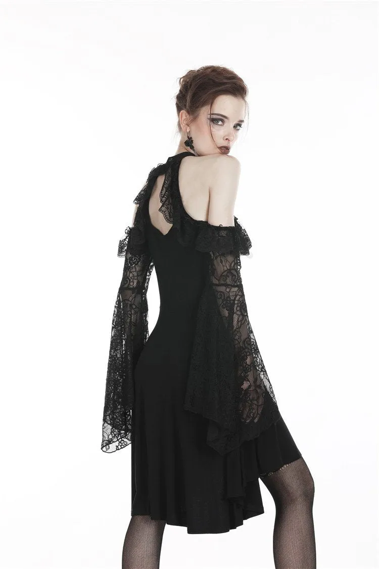 Black lady lace knitted off-shoulders dress DW246