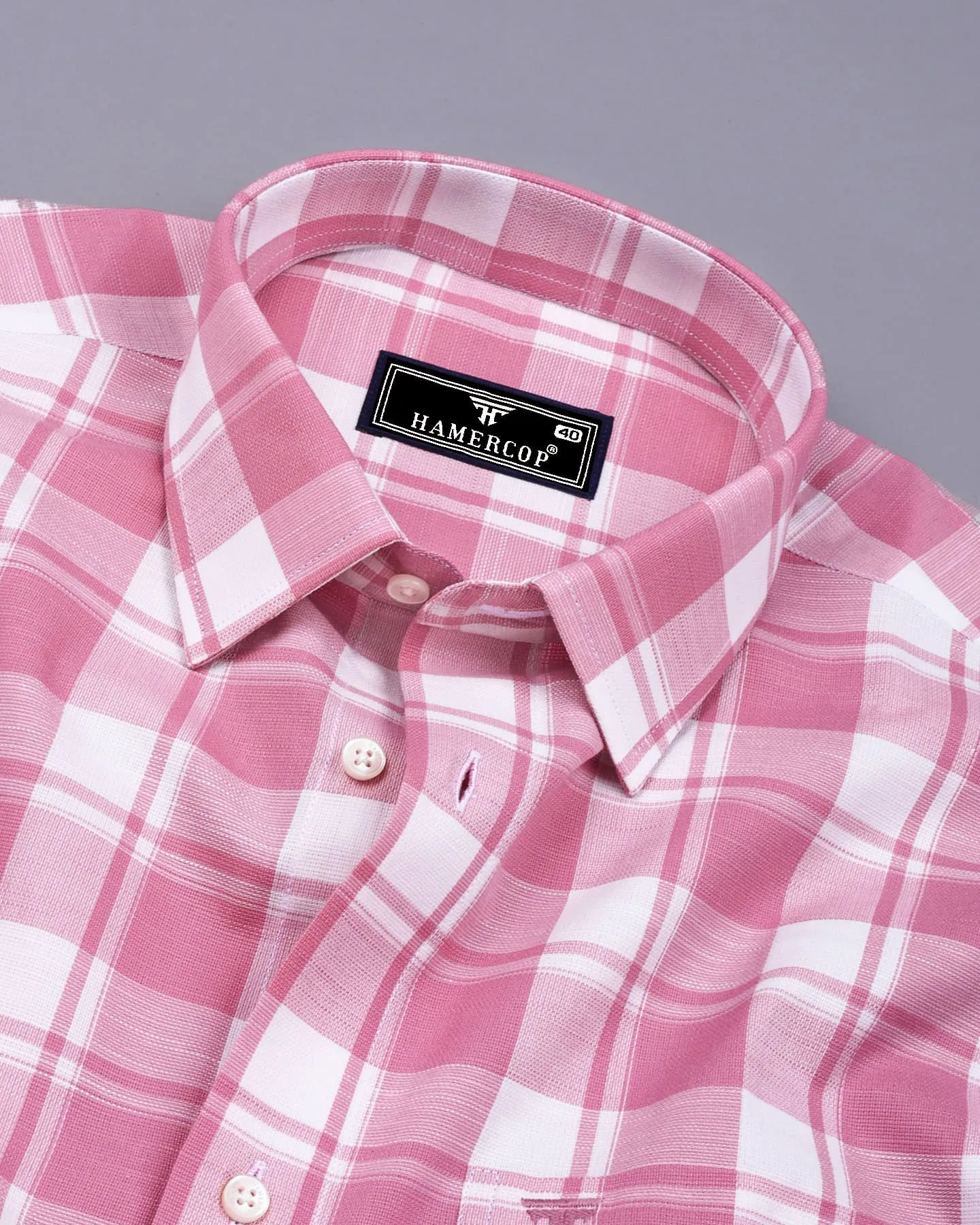 Blitar Pink With White Check Dobby Cotton Shirt