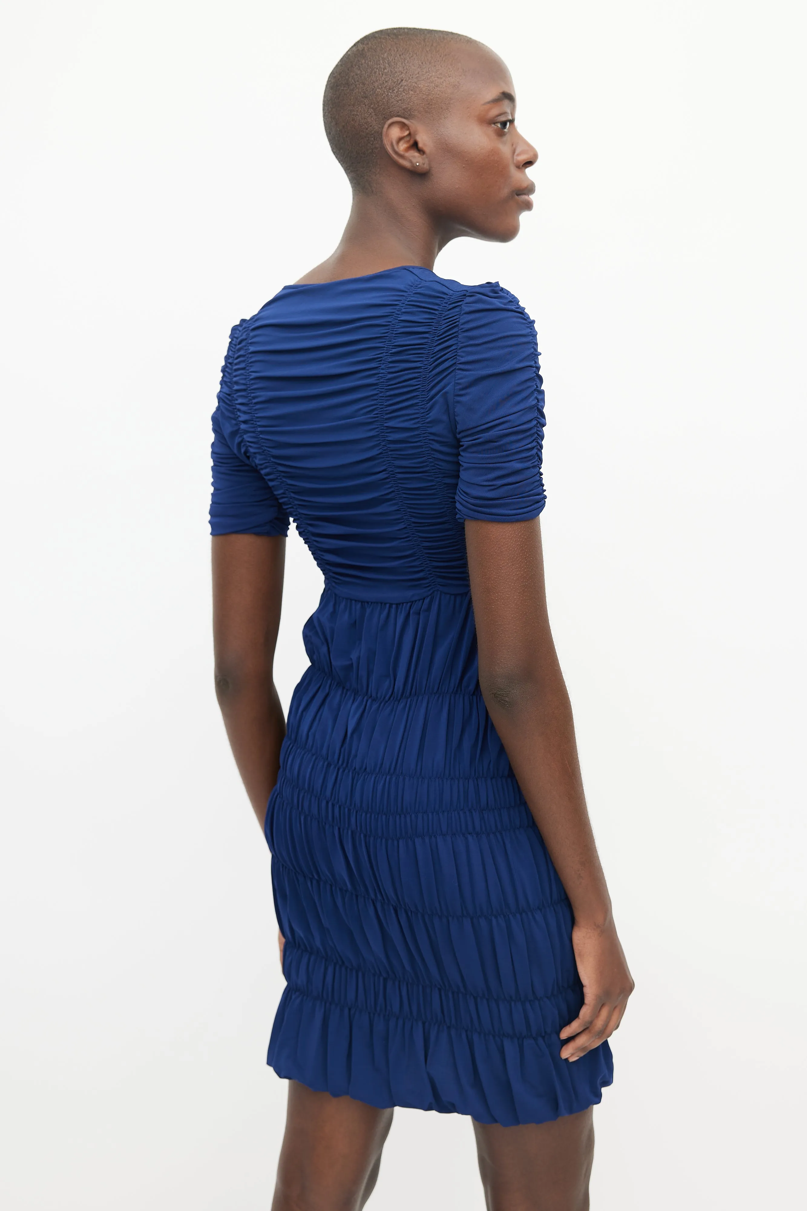 Blue Ruched Bodycon Half Zip Dress