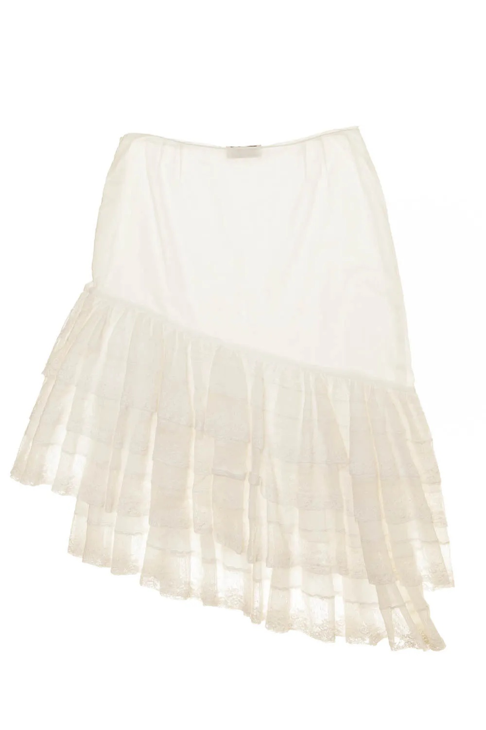 Blumarine - White Cotton Lace Asymmetrical Ruffle Skirt - IT 40
