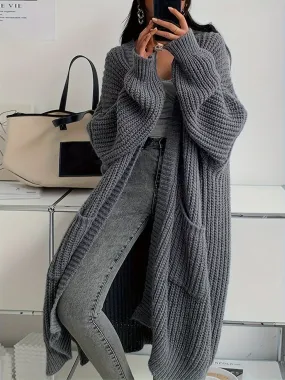 Casual Long Patched Pockets Wool Knitwear Cardigan for Women | Ideal for Autumn