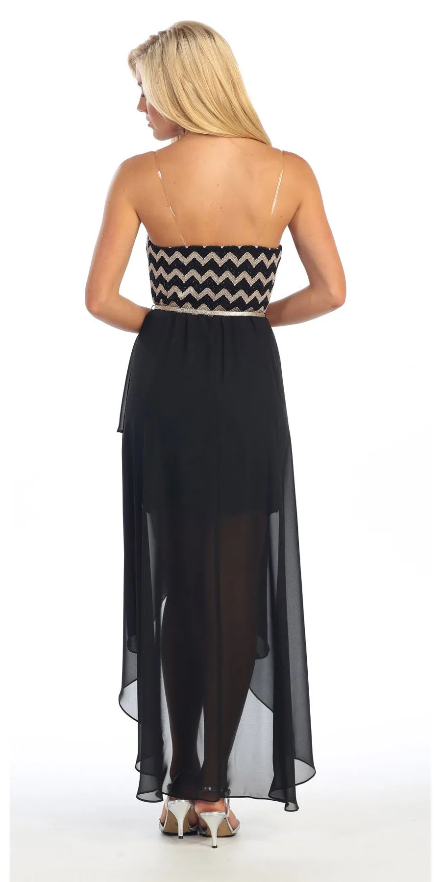 Celavie 2382 Short High Low Chiffon Dress Strapless Includes Belt