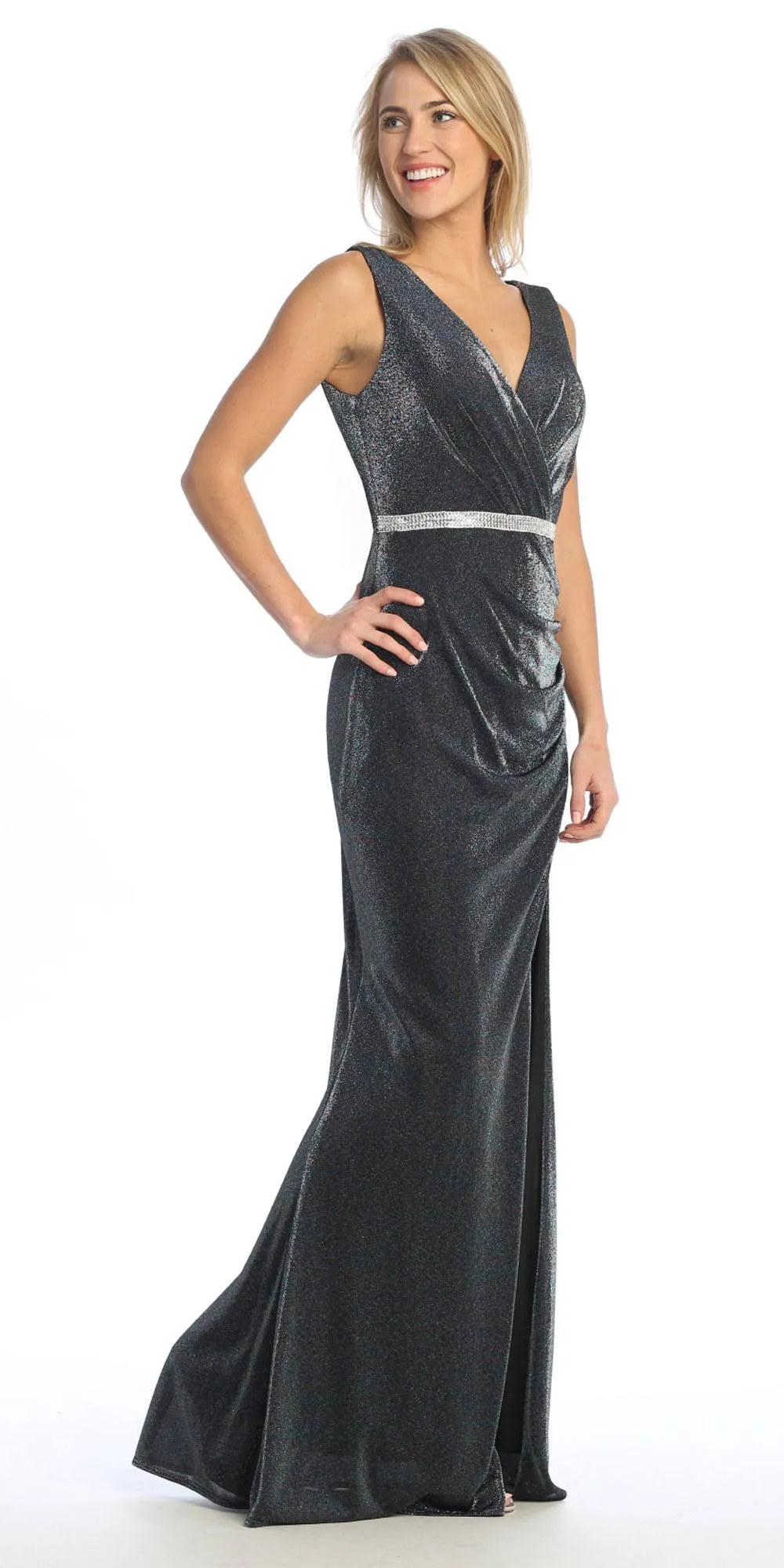Celavie 6515-L Long Column Gown V-Neckline with Slit