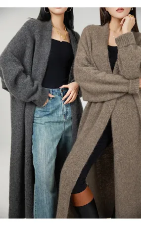 Classy cashmere buttonless open long cardigan