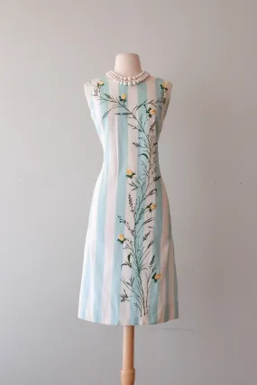 Cute 1960's Floral Candy Stripe Shift Dress / Sz ML