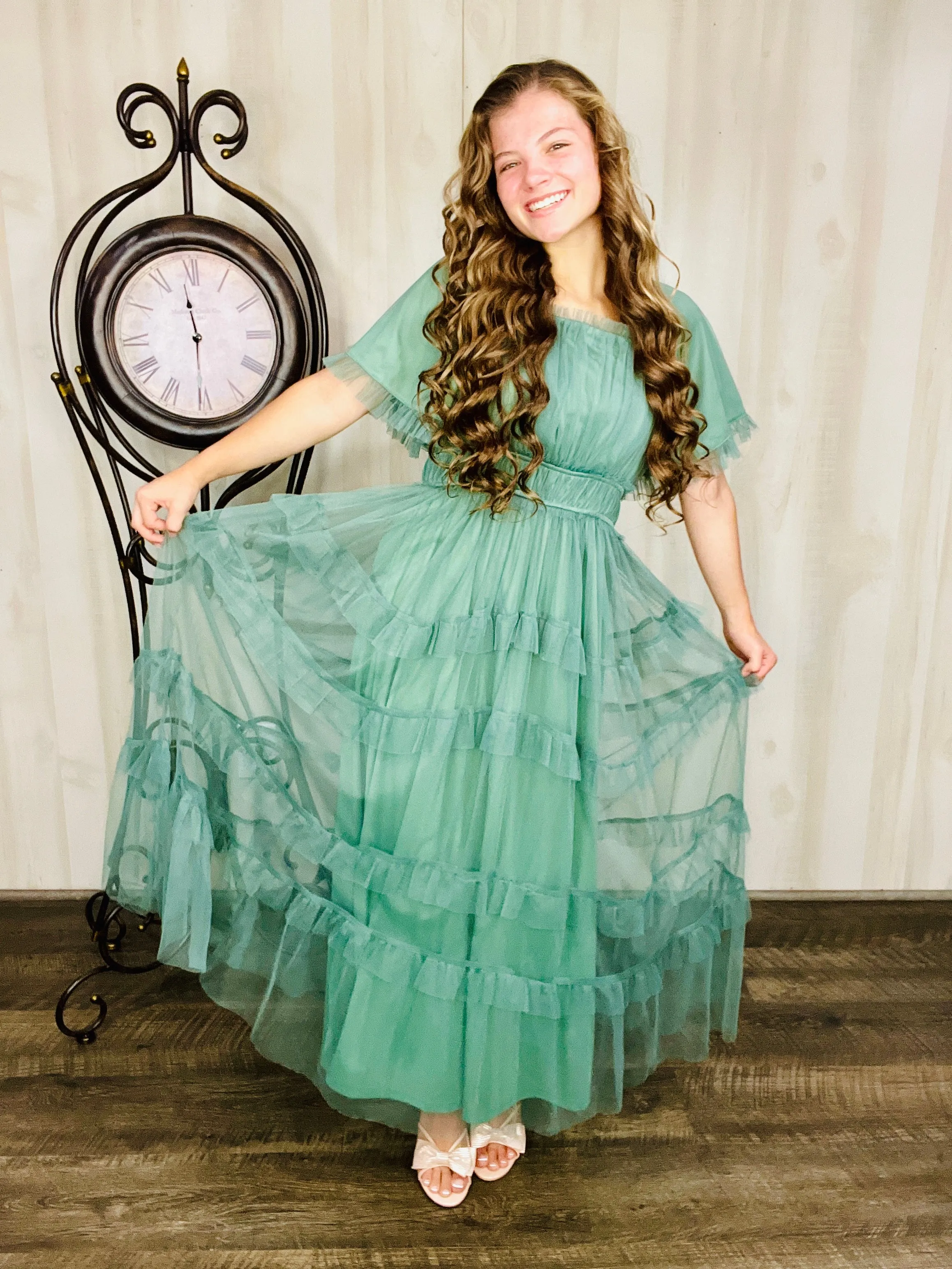 Dreaming Princess Maxi Dress- Dusty Teal