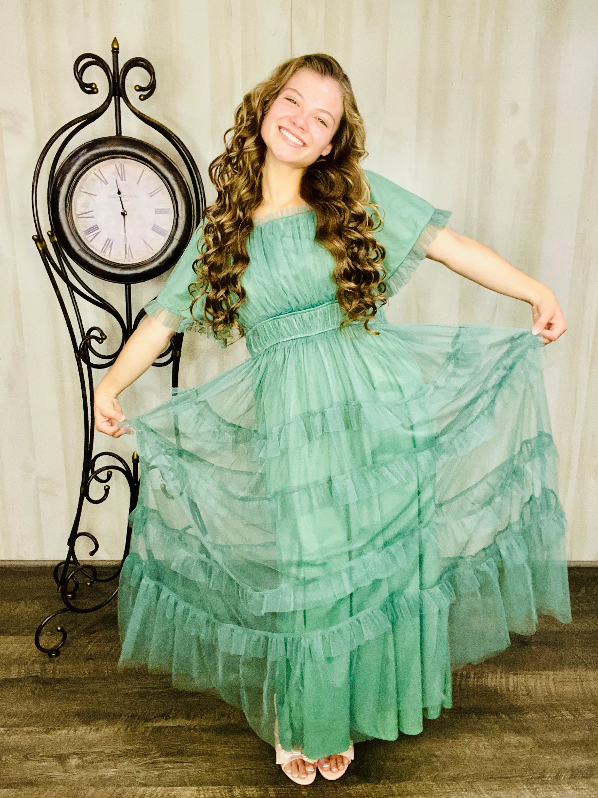 Dreaming Princess Maxi Dress- Dusty Teal