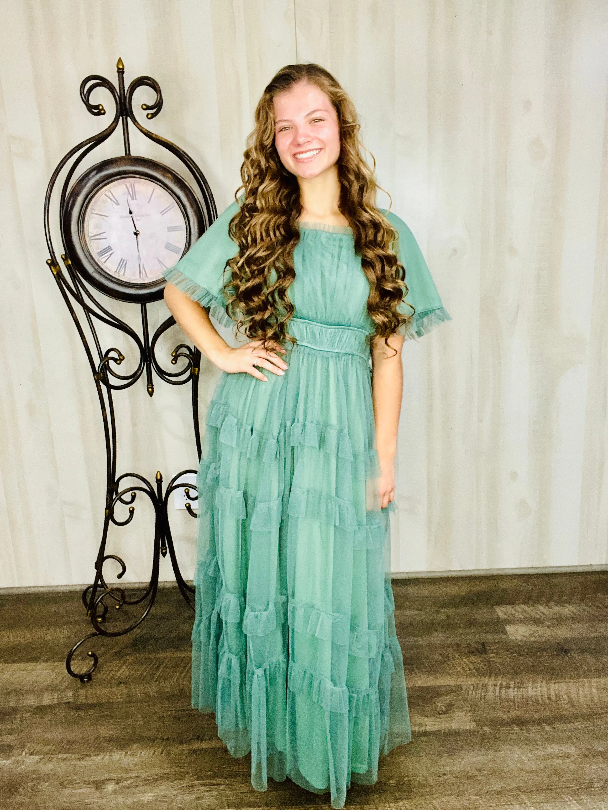 Dreaming Princess Maxi Dress- Dusty Teal