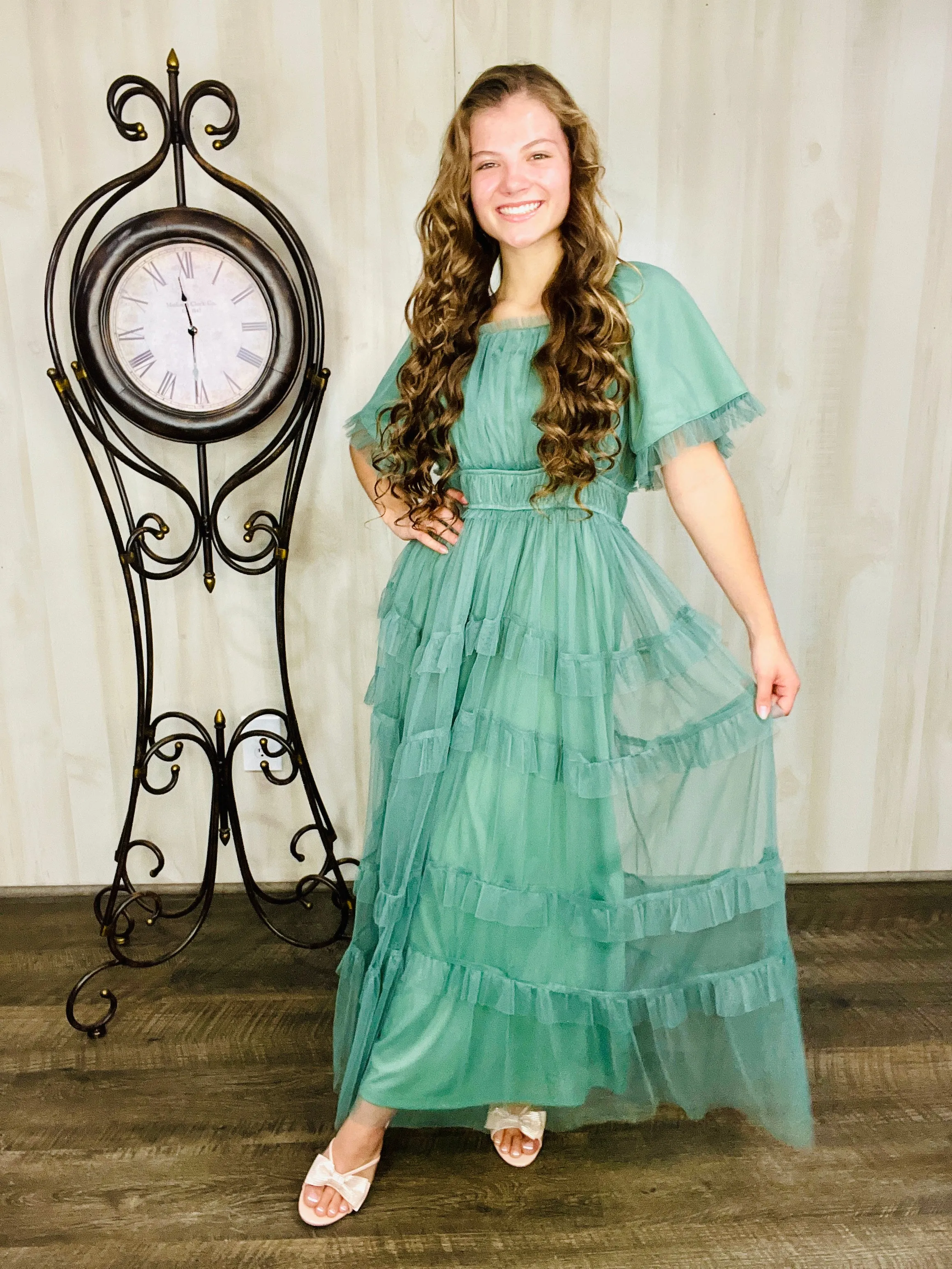 Dreaming Princess Maxi Dress- Dusty Teal