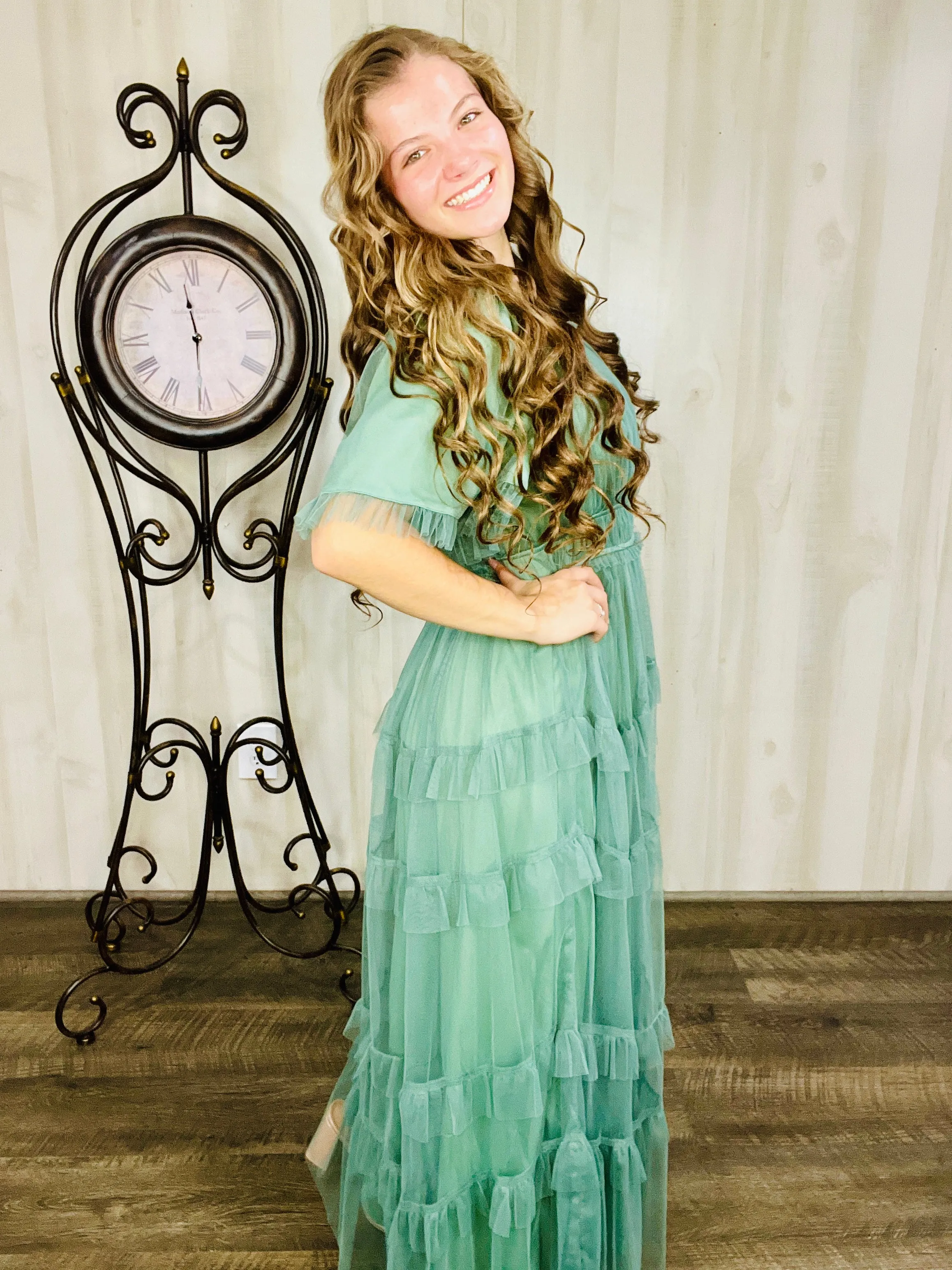 Dreaming Princess Maxi Dress- Dusty Teal