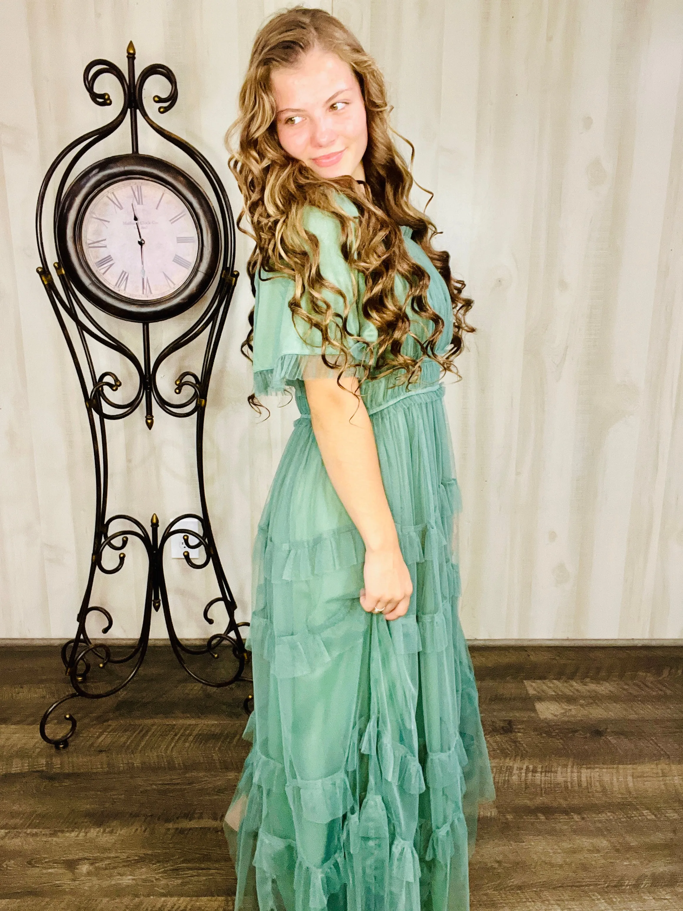 Dreaming Princess Maxi Dress- Dusty Teal