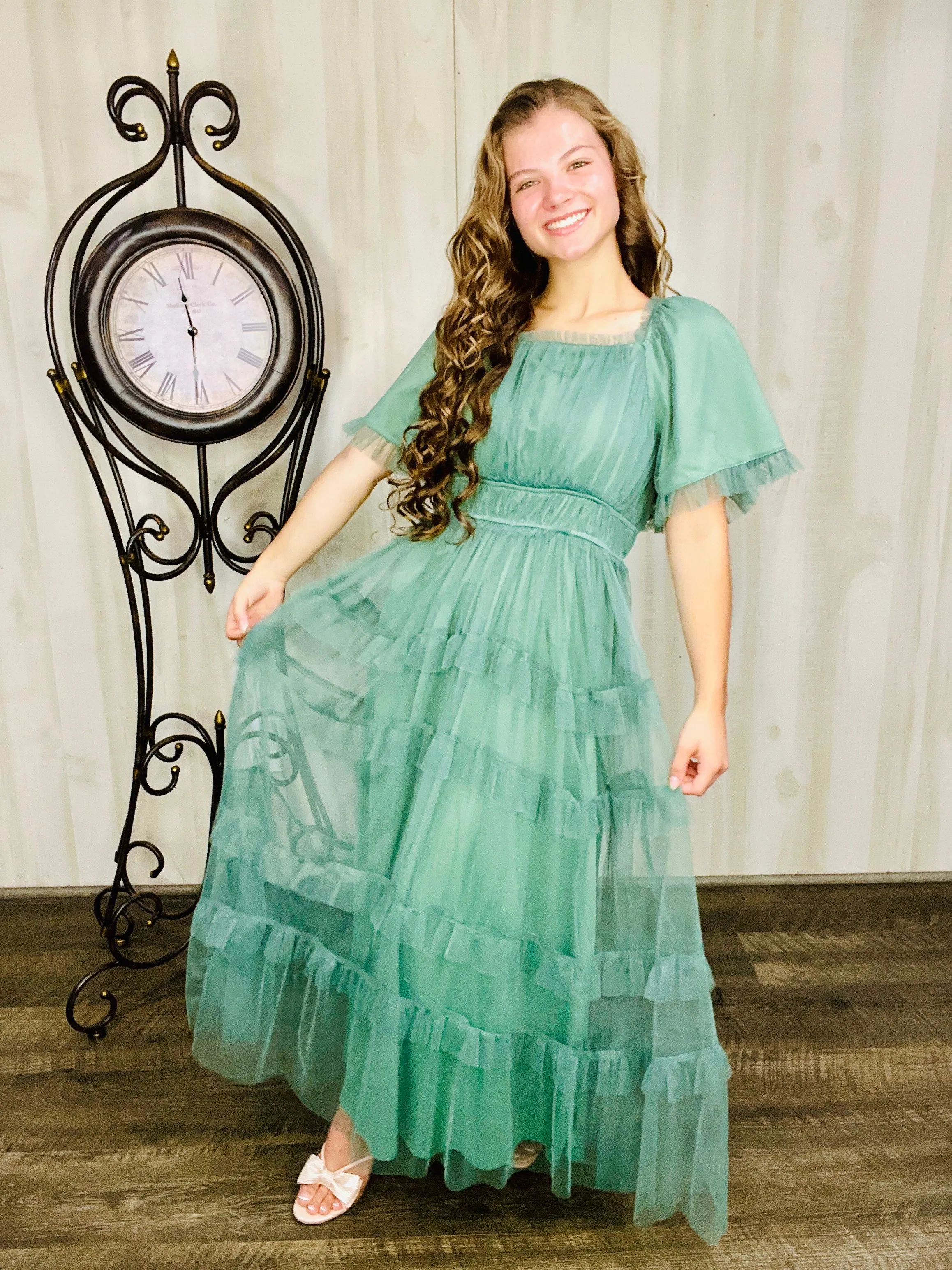 Dreaming Princess Maxi Dress- Dusty Teal