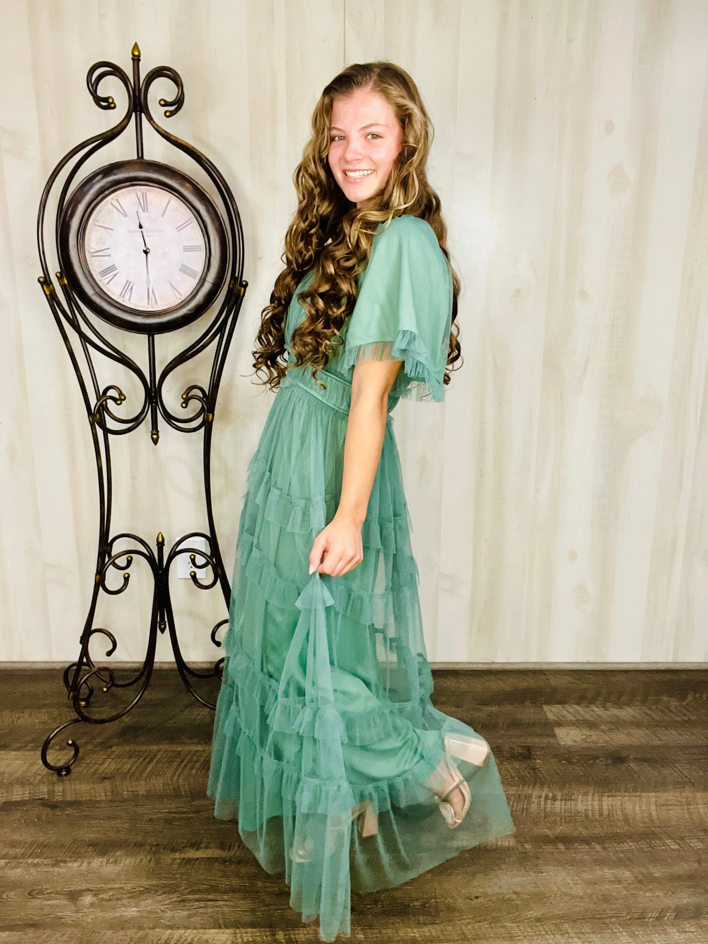 Dreaming Princess Maxi Dress- Dusty Teal