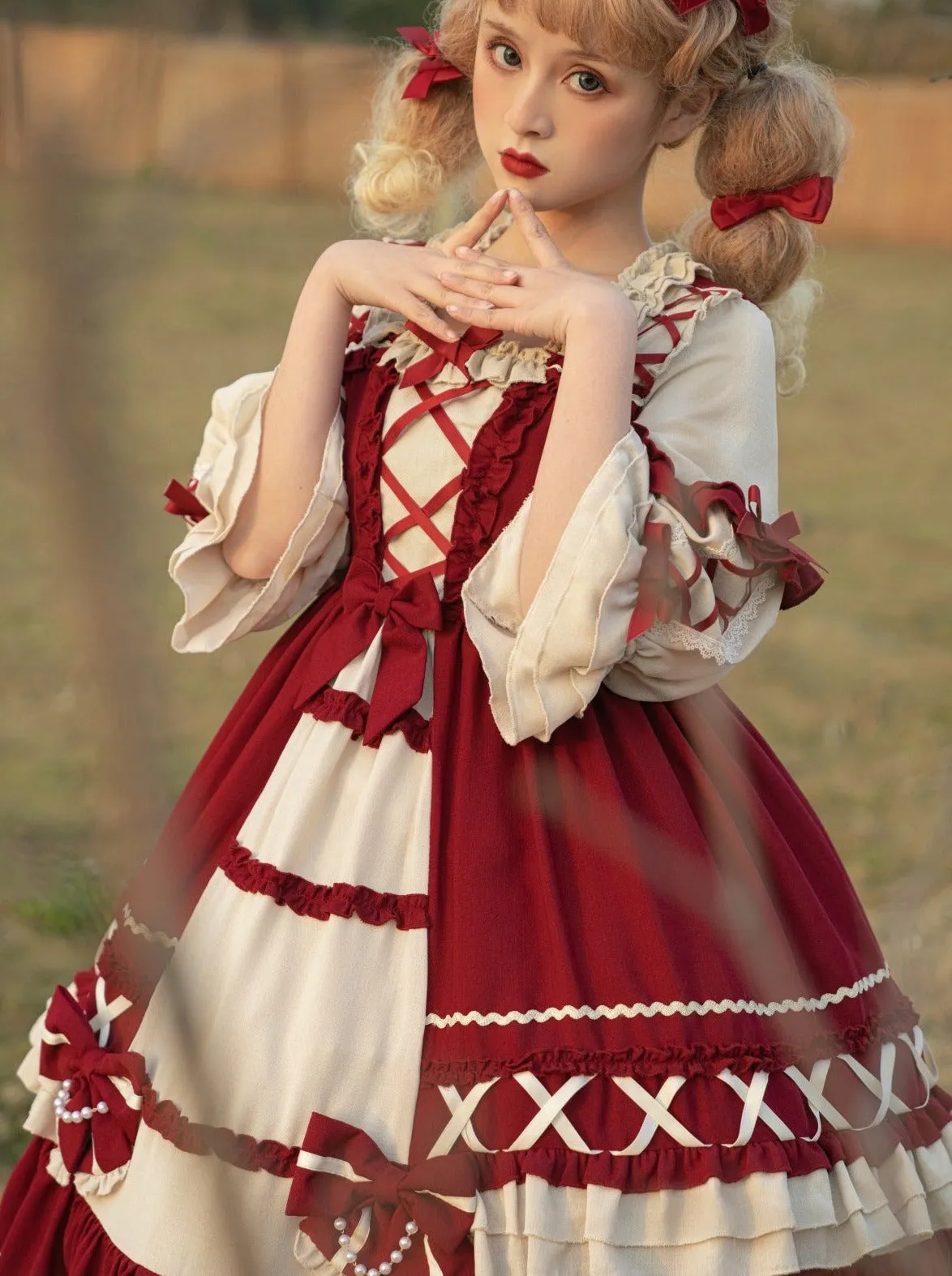 Dress Lolita Lace-up Lace-up   Hairband Princess