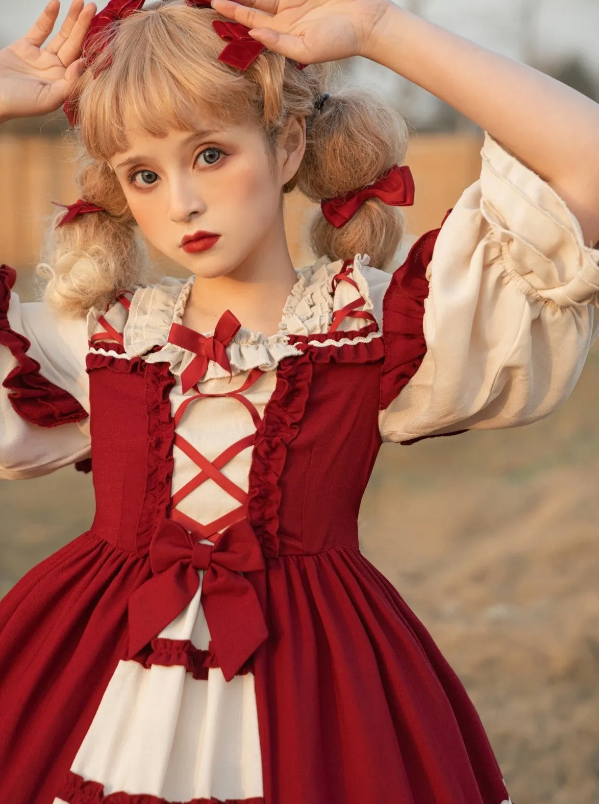 Dress Lolita Lace-up Lace-up   Hairband Princess