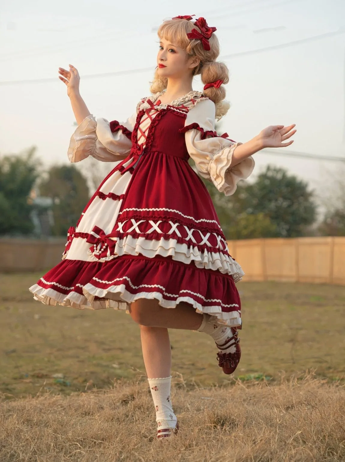 Dress Lolita Lace-up Lace-up   Hairband Princess