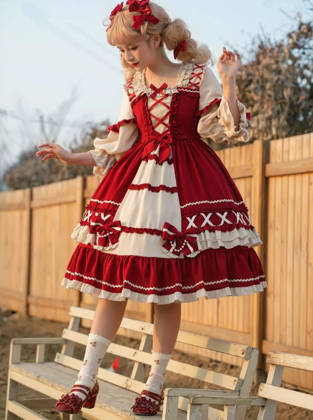 Dress Lolita Lace-up Lace-up   Hairband Princess