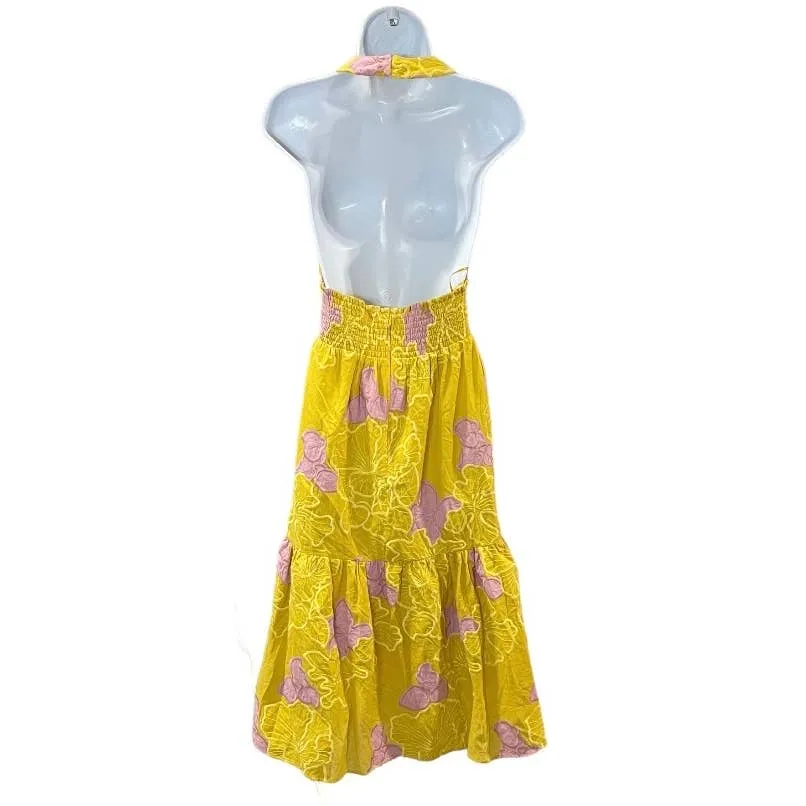 Dress The Population Yellow Pink Floral Halter Dress Size Small New