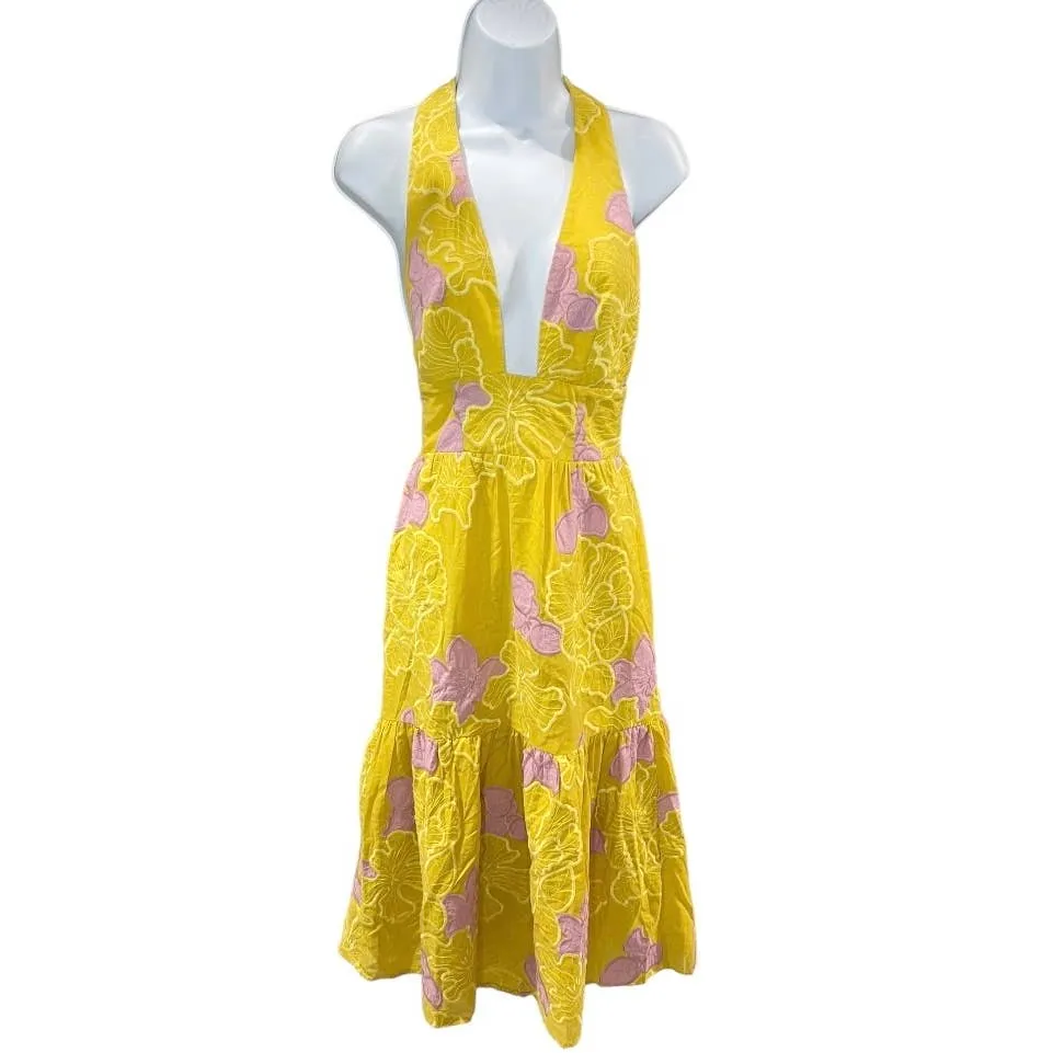 Dress The Population Yellow Pink Floral Halter Dress Size Small New