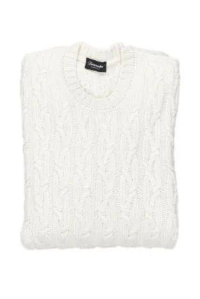 Drumohr Latte Cableknit Cashmere Crewneck Sweater
